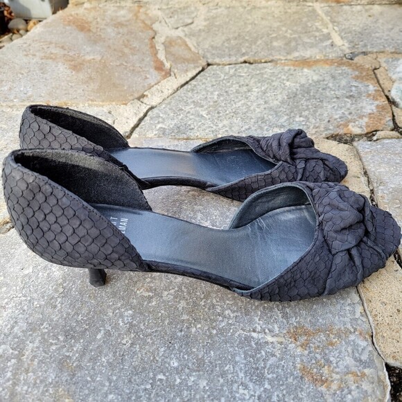 Stuart Weitzman Black Knot Front Slip On Kitten Heel Shoes Size 9.5N - Picture 4 of 14